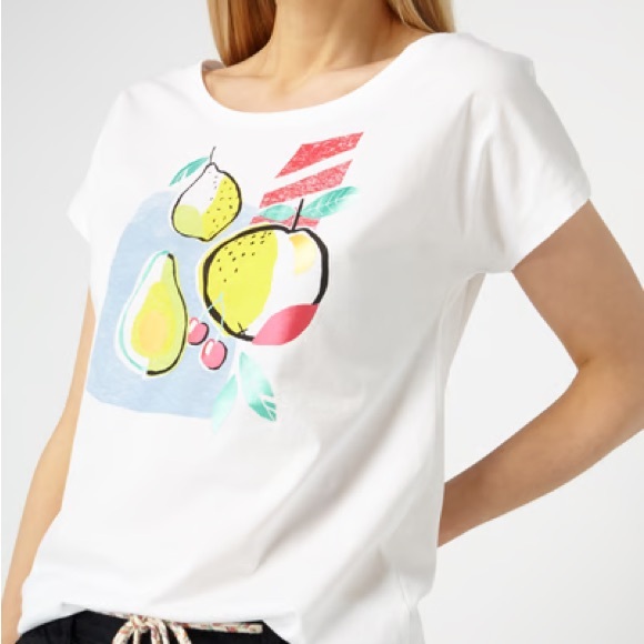 🌺 5/$30 🌺 Esprit 100% cotton white graphic Tee / Baby T with fruits and avocado - Picture 8 of 10